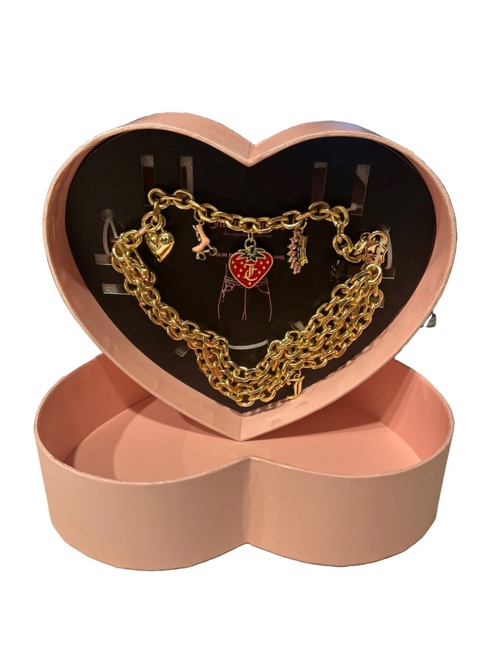 Juicy Couture Gold-Tone Chain Belt with Red Strawberry Charm